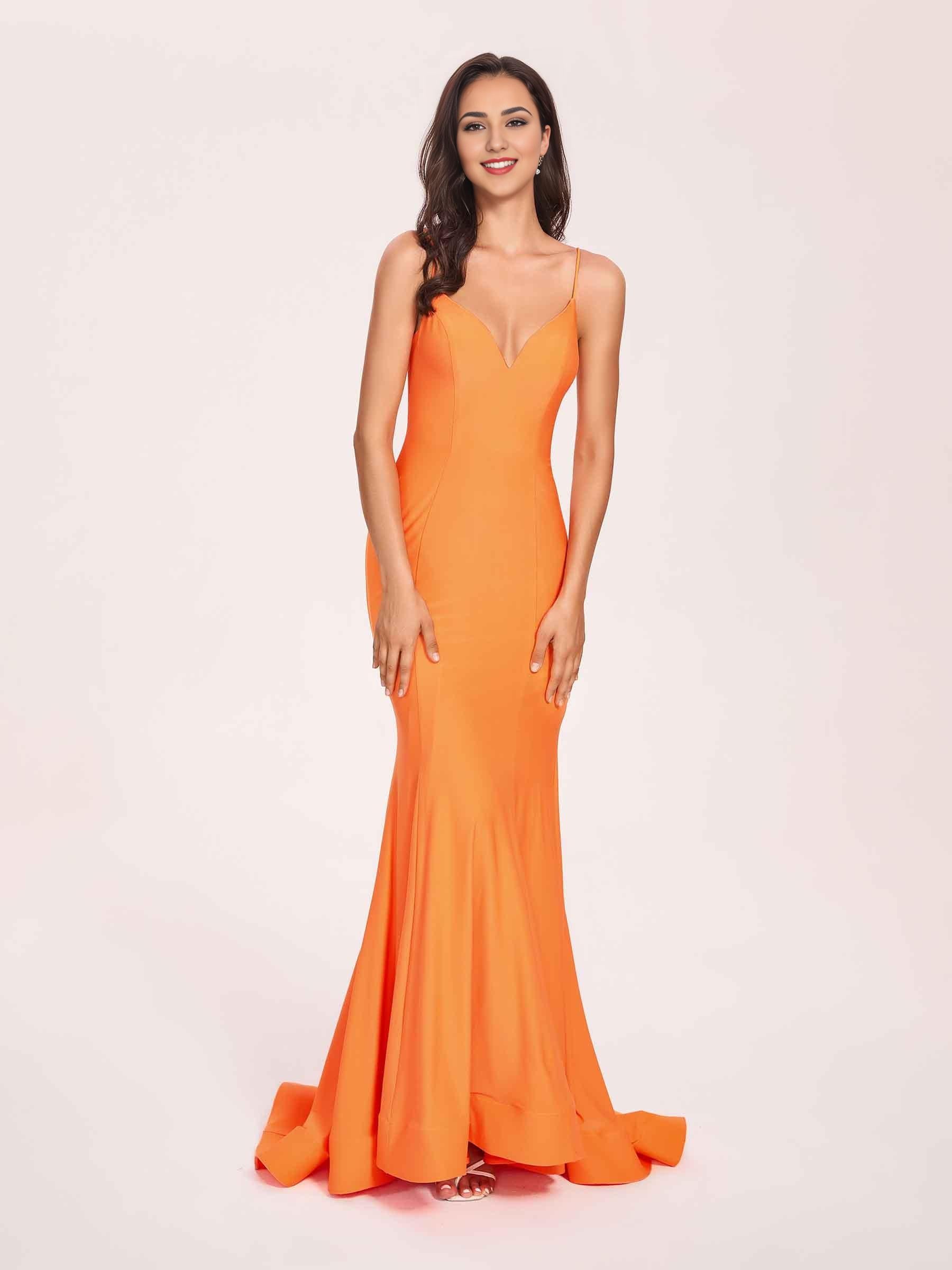 Sexy Satin Mermaid Prom Dresses Spaghetti Straps V-neck Floor Length Lace-up Back